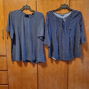 Suzanne Betro Two Navy Striped and Polka Dot Set, 2X